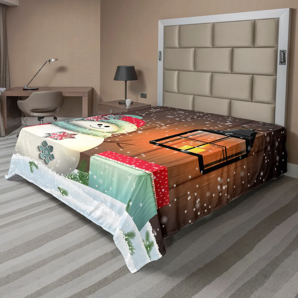 ABAKUHAUS Drap Plat de Noël Bonhomme de Neige 260x228 cm Marron Blanc