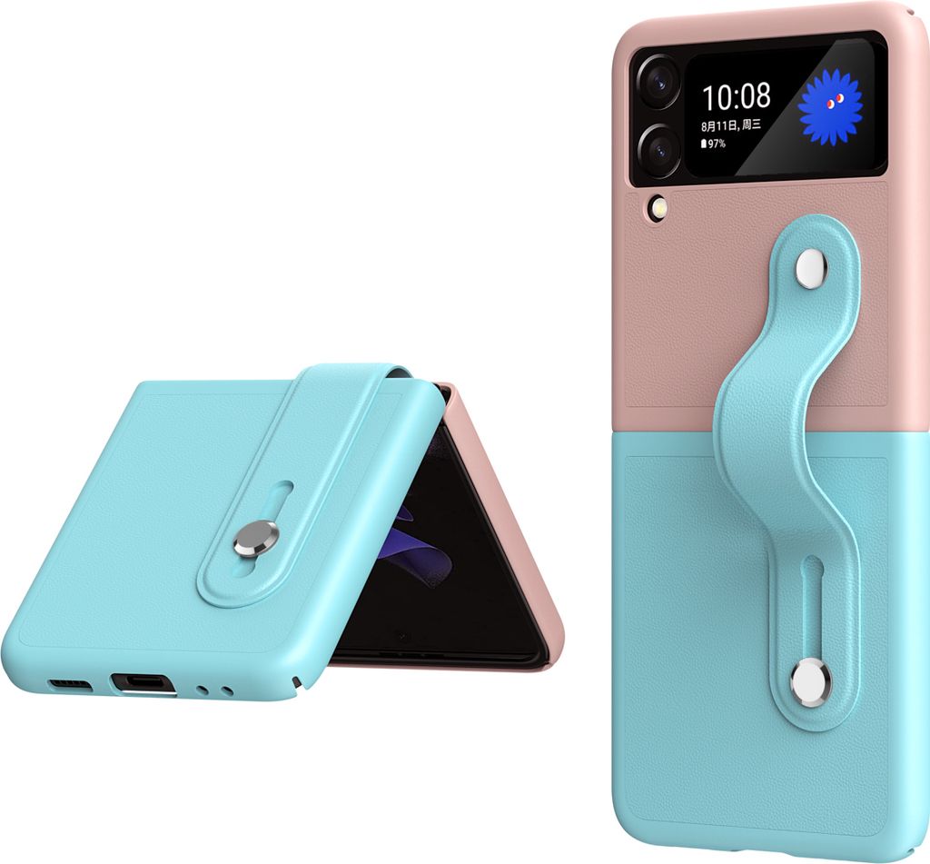 Galaxy Z Flip4 Hülle, Hartes PC Anti-Rutsch Anti-Kratzer Schutzhülle mit ArmbandStänder für Samsung Galaxy Z Flip 4 5G Pink