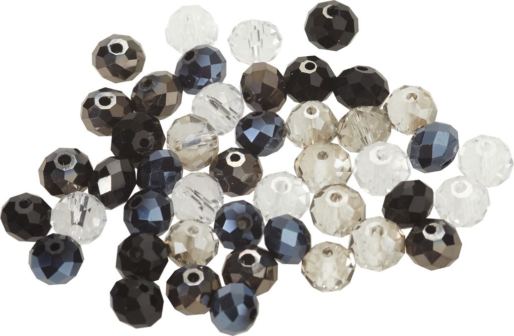 PRACHT Glasschliffperlen 8 mm 45 Stück für Schmuckherstellung Basteln Schwarz/Kristall