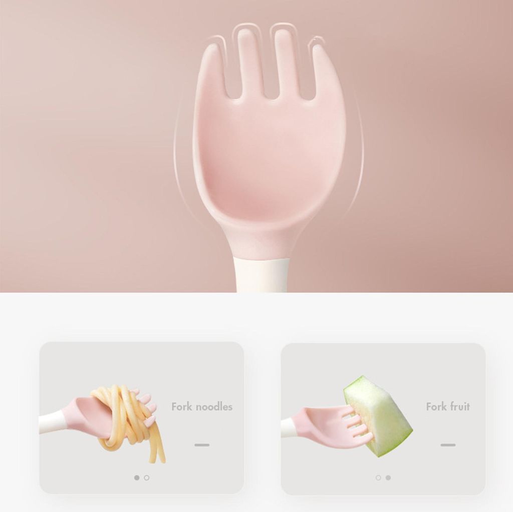 Baby-Gabel-Löffel-Set, gebogene Griffe, weiches PP, zum Selbstessen, Training, Kleinkind-Fütterungsutensilien-Set, Rosa