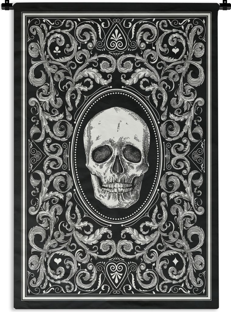 MuchoWow Wandteppich Wandbehang Eine Spielkartenillustration mit einem Totenkopf 60x90 cm Tapisserie Dekoration Wandtuch - Foto-Teppich - Abwaschbar