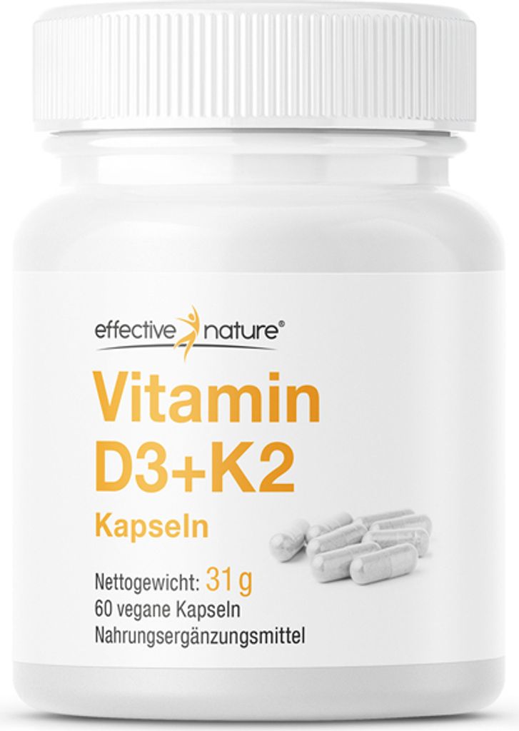Vitamin D3 + K2 Kapseln 1000 I.E. Vitamin D3 - 60 Stück für Produktbild 