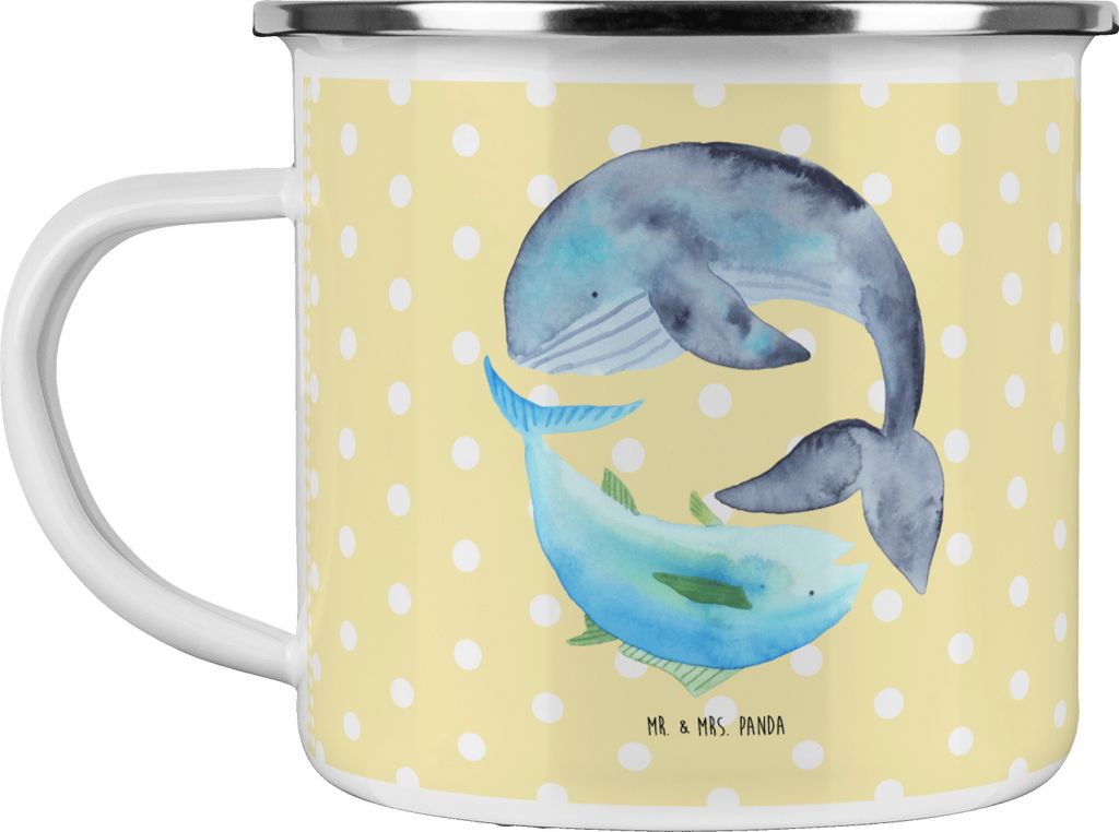 Mr. & Mrs. Panda Emaille Becher Walfisch Thunfisch - Gelb Pastell - Geschenk, Tasse, Wahl, Witz, Tunfisch, Reisebecher, Spruch Des Tages, Wal, Lust...