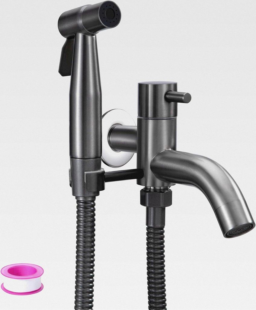 Bidet Edelstahl Handbrause Set mit Wasserhahn Kaltwasser Wandmontierter Lange Mop Wasserhahn Bidet Toilettensprüher für Haustierbad,Körperpflege,Wc