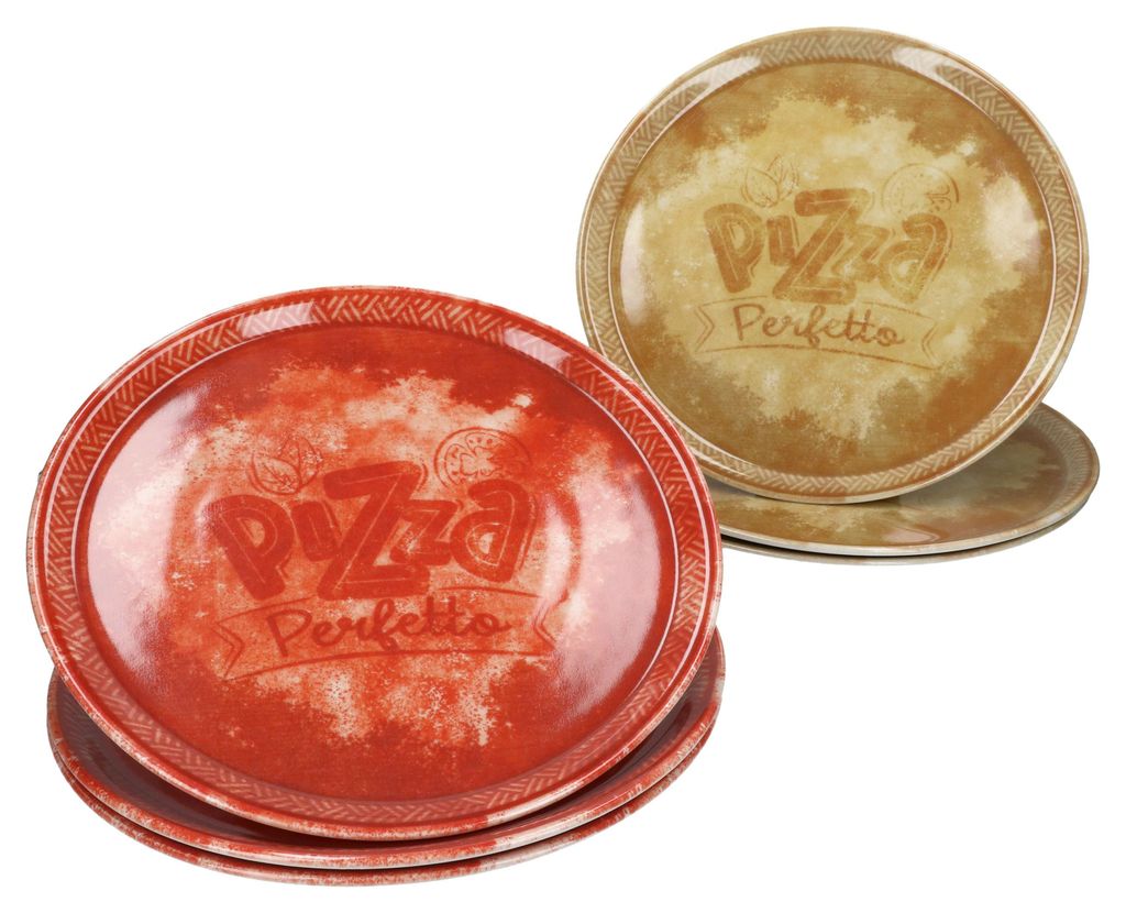 6tlg Set Perfetto Pizzateller Ø31,5cm Rot Gelb Porzellan Produktbild 