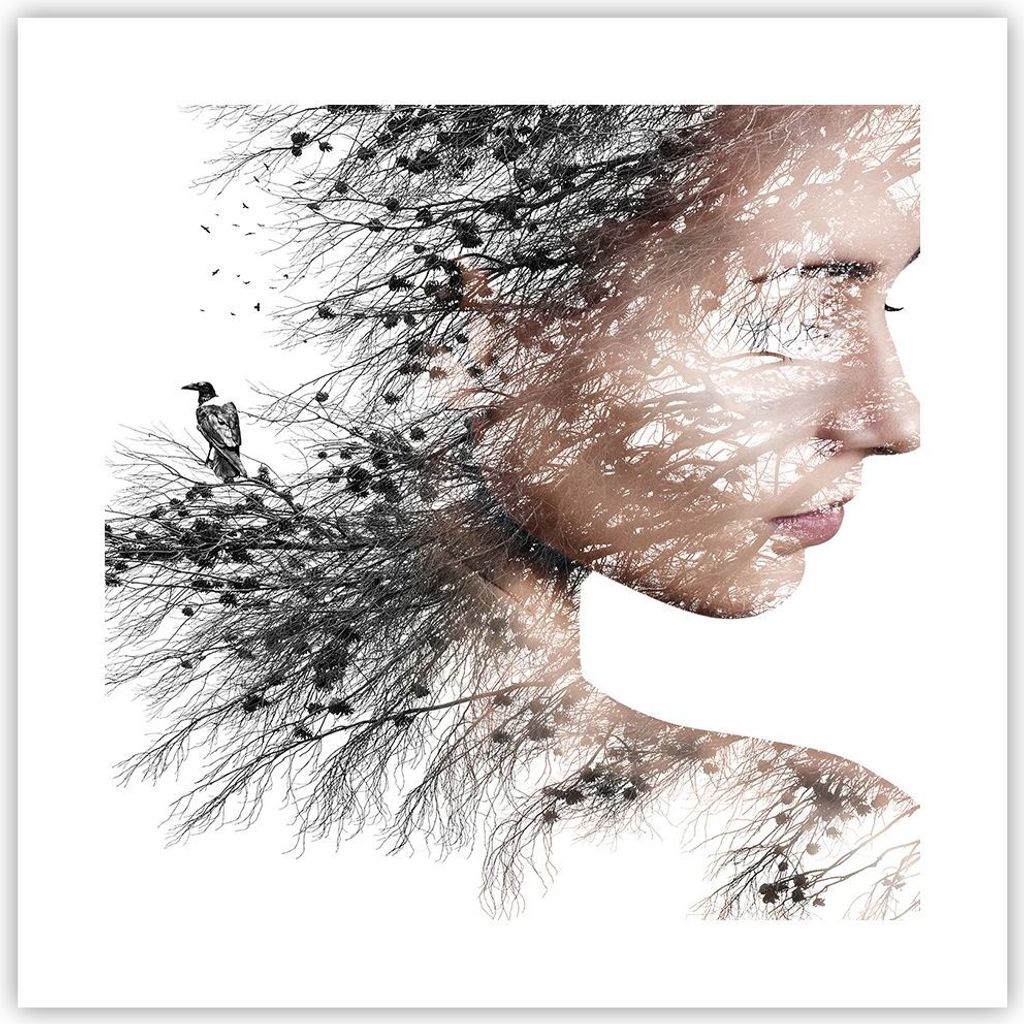 Poster - Poster ohne Rahmen - Frau doppelt Belichtung - 40x40 cm - Wand Bild - Wanddeko - Wandbilder - Kunstposter - Wandposter - Bilder - Kunstdru...