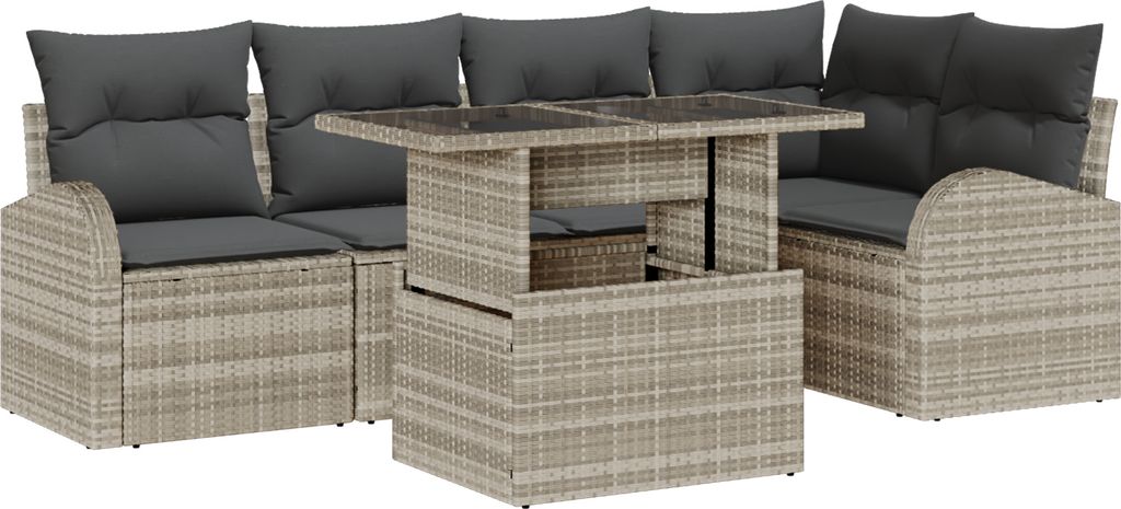 Best Möbel 6- teiliges Garten- Sofa- Set mit Kissen, Hellgrau, Poly- Rattan - Gartensofas CL72083