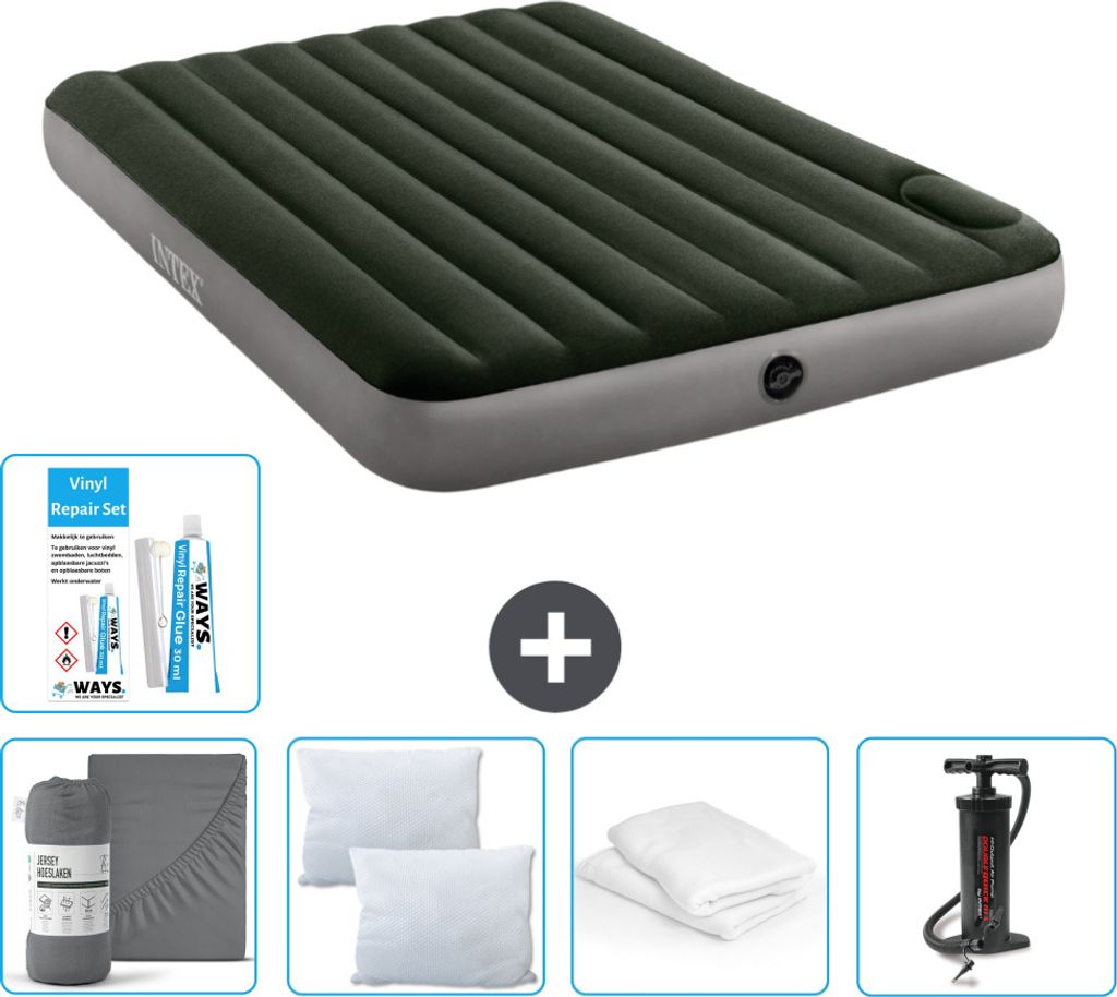 Intex Luftbett - 2 Personen - 152 x 203 x 25 cm - Grün - Spannbettuch - Küssen - Pumpe - Reperaturset en Kissenschutz