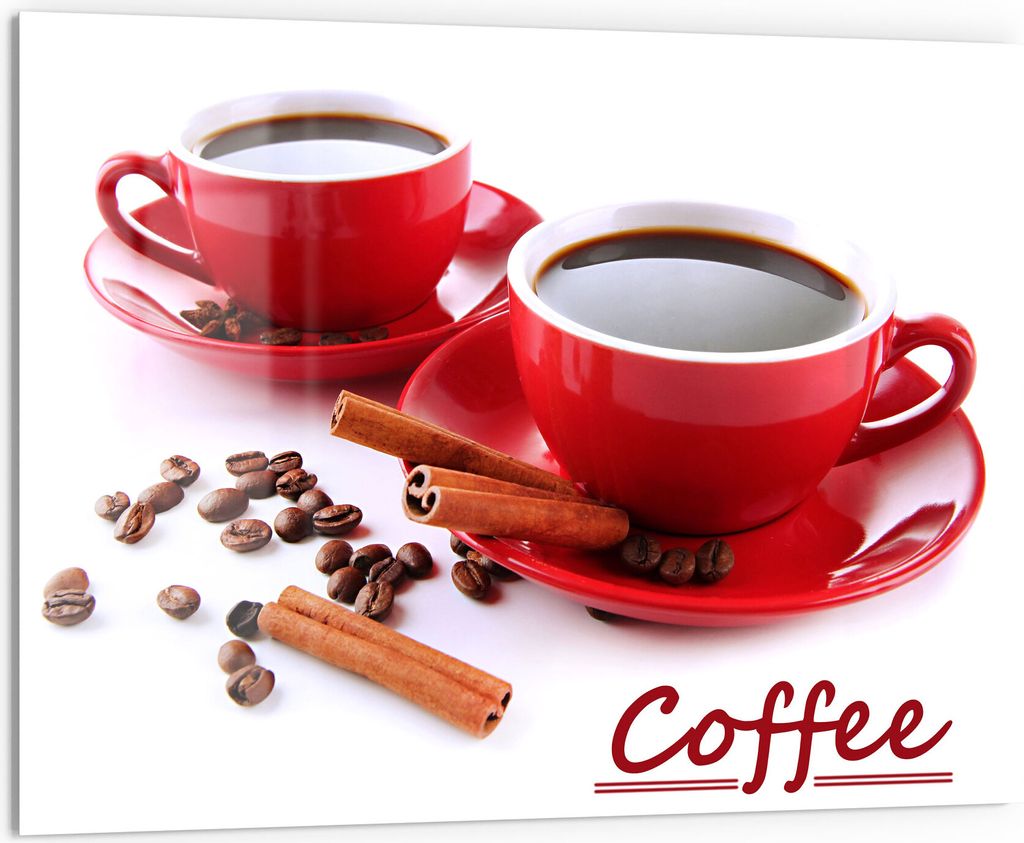 DEQORI Küchenrückwand Glas 80x60 cm 'Kaffeetassen Duett' Spritzschutz Bad Rückwand