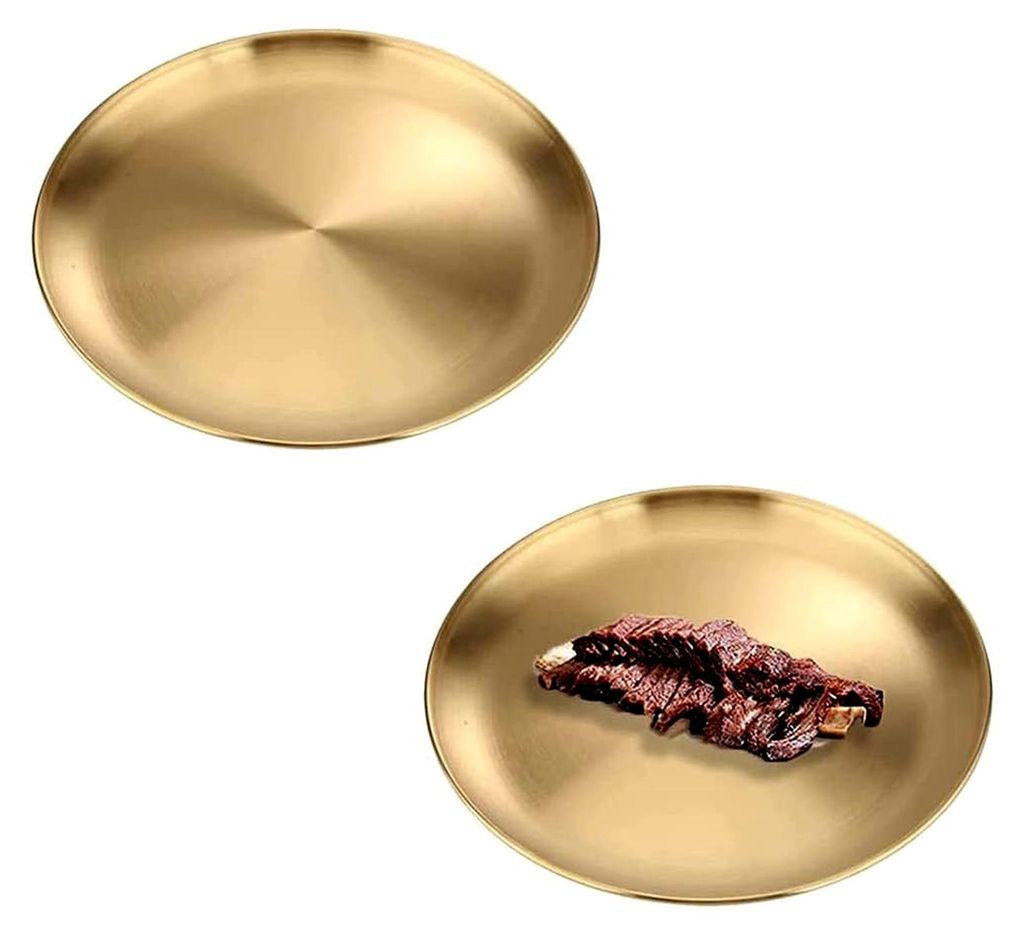 2 Stück Rundes Geschirr aus Edelstahl, Goldenes Rundes Tablett, Dekorative Goldene Platte, Servierteller aus Edelstahl, für Küche, Esszimmer, Ca...