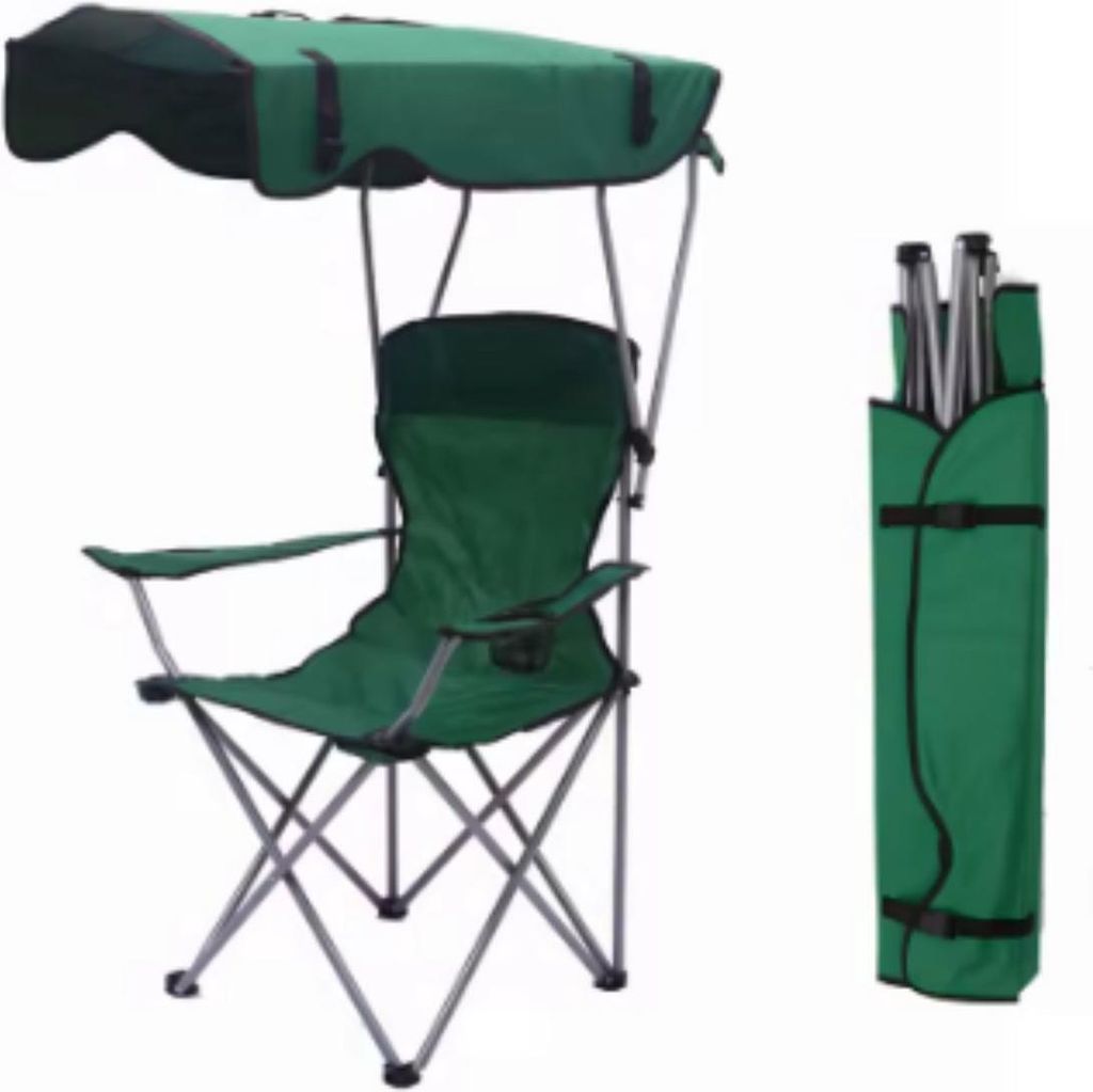 Klappbarer Campingstuhl mit Sonnendach – Strandstuhl für Angeln, Picknick & Garten – Mit Getränkehalter und Tragehülle