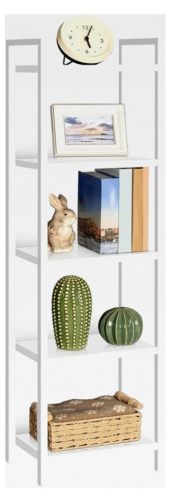 Bücherregal, freistehend, mit 5 Ebenen, 24 x 33 x 131 cm, offene Ablagen für Wohnzimmer, Schlafzimmer, Büro, mit Metallrahmen, Weiß
