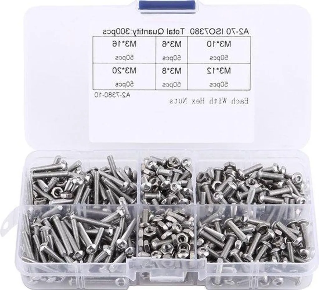 Assortiment de boulons hexagonaux en inox RVS avec boîte de transport