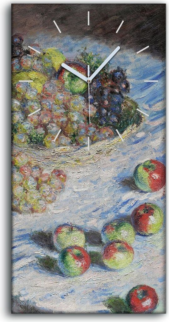Wandkunst Leinwand Bild Uhr Geräuschlos Kunstdruck 30x60 Äpfel und Trauben - weiße Hände