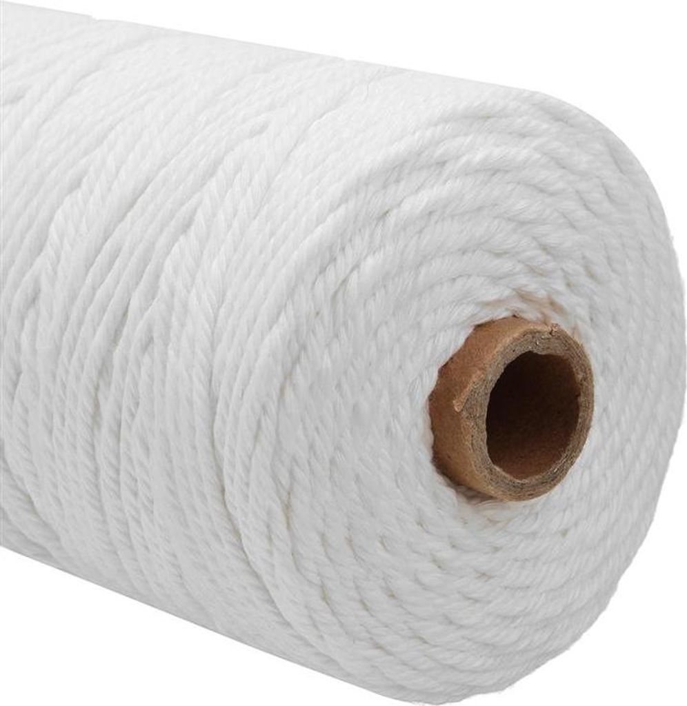 Strapazierfähige, 200 m lange, weiße Baumwollschnur, naturbeige, gedrehte Kordel, 3 mm, ideal für Bastelarbeiten, Makramee, DIY-Projekte, handge...