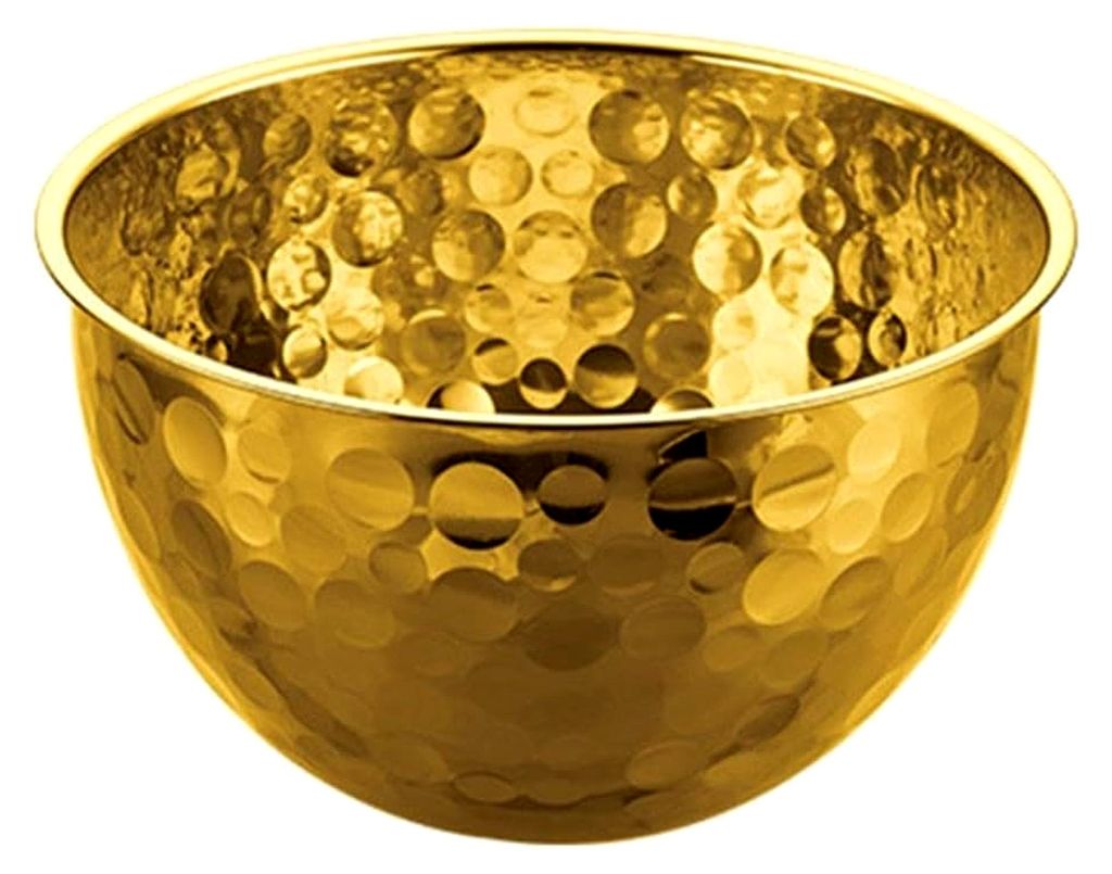 Runde Salatschüssel aus Edelstahl für den Heimgebrauch, zum Mischen von Zutaten, Waschen von Gemüse und Schneebesen (goldfarben, 24 cm)