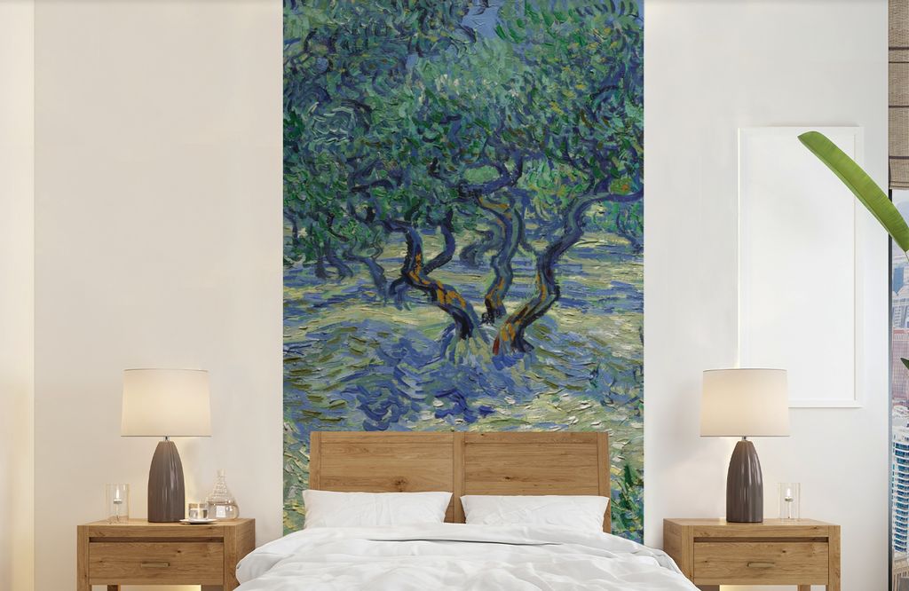 MuchoWow Fototapete für Wohnzimmer oder Schlafzimmer Wandtapete Vinyl Motivtapete Der Olivenhain - Vincent van Gogh - 120x240 cm - Hintergrundbild