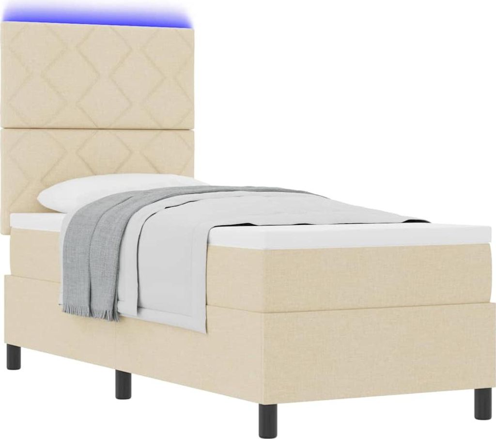 Boxspringbett mit Matratze mit LED Creme 80 x 200 cm Stoff