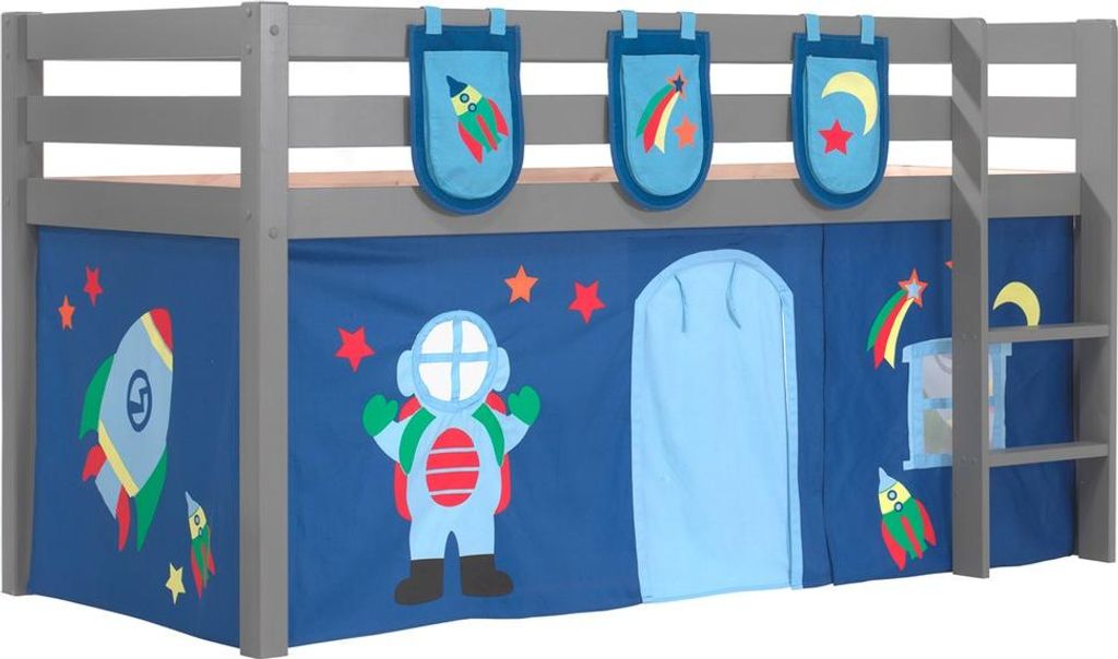 Spielbett Pino mit Textilset Kiefer Grau