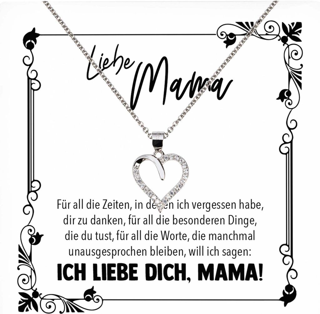 22Feels Echt Silber Halskette - Liebe Mama Geschenk Geburtstag Muttertag Weihnachten Mutter Schmuck Set für Frauen - Herz Anhänger, Karte