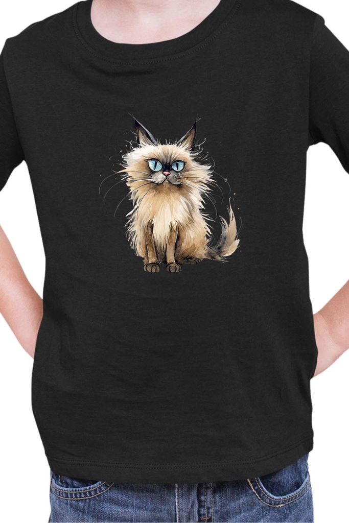 Kinder T-Shirt Funny Cats Breeds Balinese Cat 010, 3-4 Jahr - 104 / Schwarz