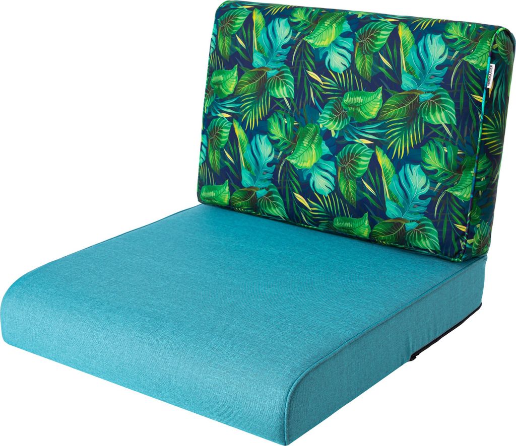 PillowPrim, Stulhkissen, Kissen für Rattansessel, Outdoor, Auflage, Palettenkissen, Sitzkissen, Rattanmöbel, Blau + Blaue Blätter, 50 x 50 cm