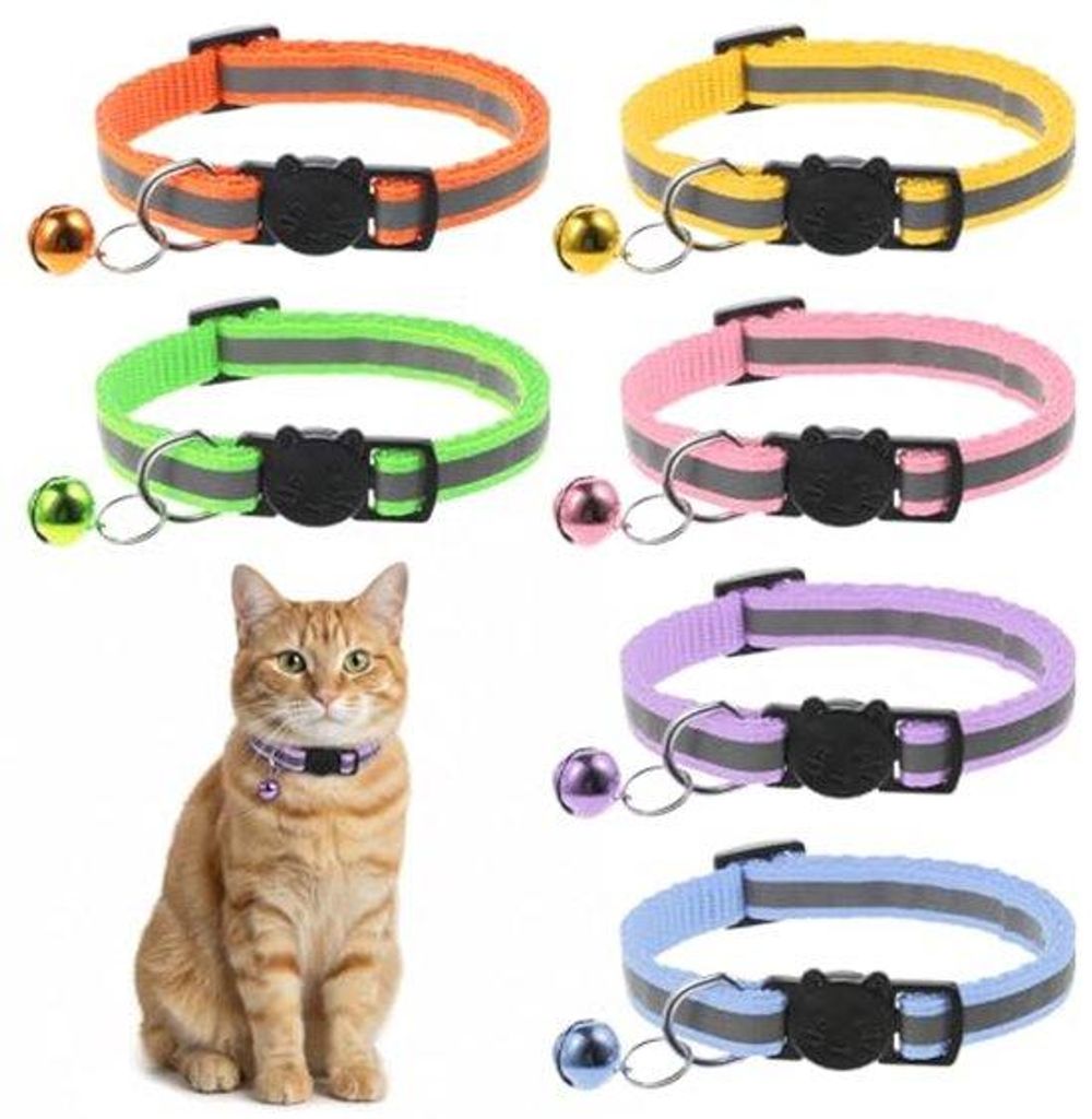 Ultiluxe Katzenhalsband - 6 Stück - Reflektierende Halsband - Verstellbar - 20 x 32 cm - Mit Glöckchen - Sicherheitsverschluss - Schwarz