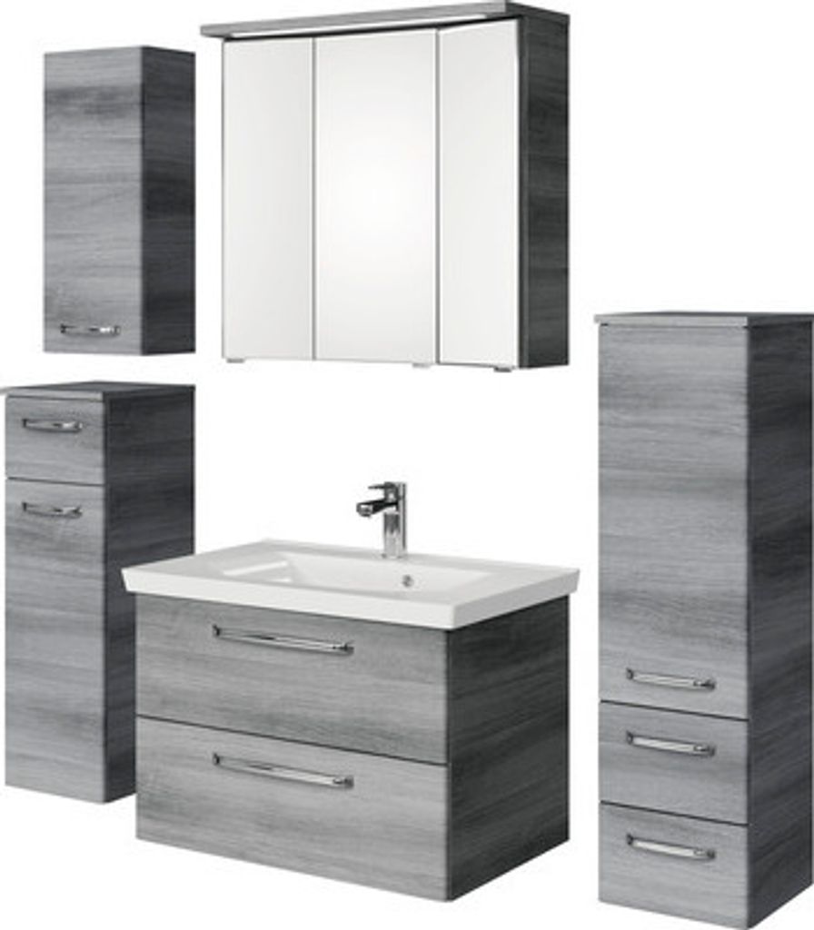 Badmöbel-Set Pelipal Kumba BxHxT 140 x 200 x 51 cm Frontfarbe graphit struktur quer 5-teilig und mehr mit Mineralguss-Wa