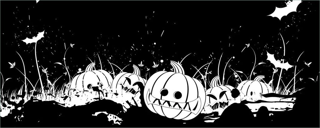 Wallario selbstklebendes Poster - Halloween - Kürbisse und Fledermäuse in schwarz-weiß, Comic Stil, Größe: 50 x 125 cm