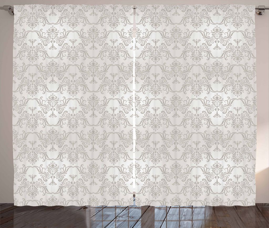 ABAKUHAUS Grau Rustikaler Vorhang, Vintage Damast-Blumen, Wohnzimmer Universalband Gardinen mit Schlaufen und Haken, 280 x 175 cm, Hellgrau