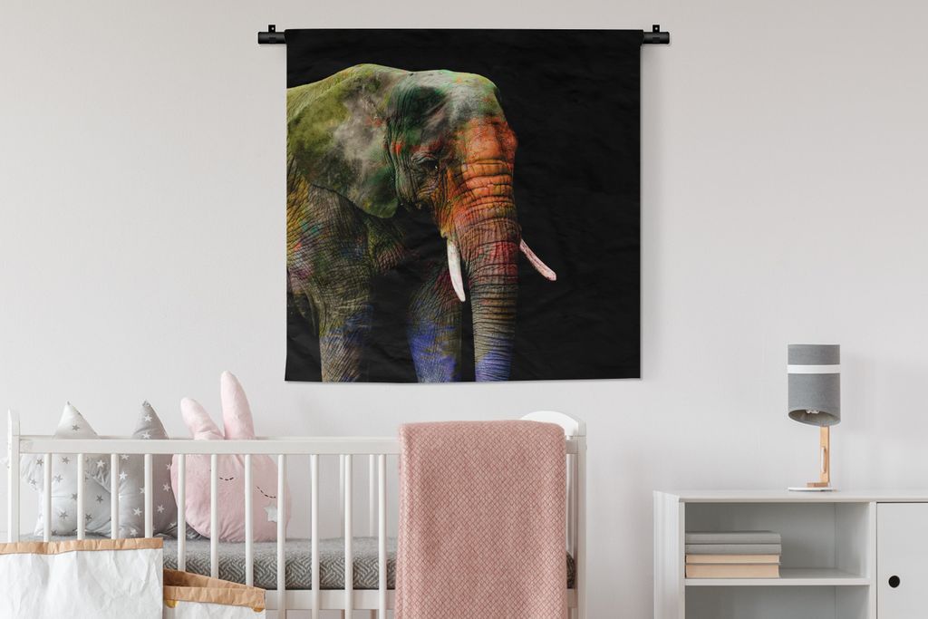MuchoWow Wandteppich Wandbehang Elefant - Farben - Tier 90x90 cm Tapisserie Dekoration Wandtuch - Wandaufhänger