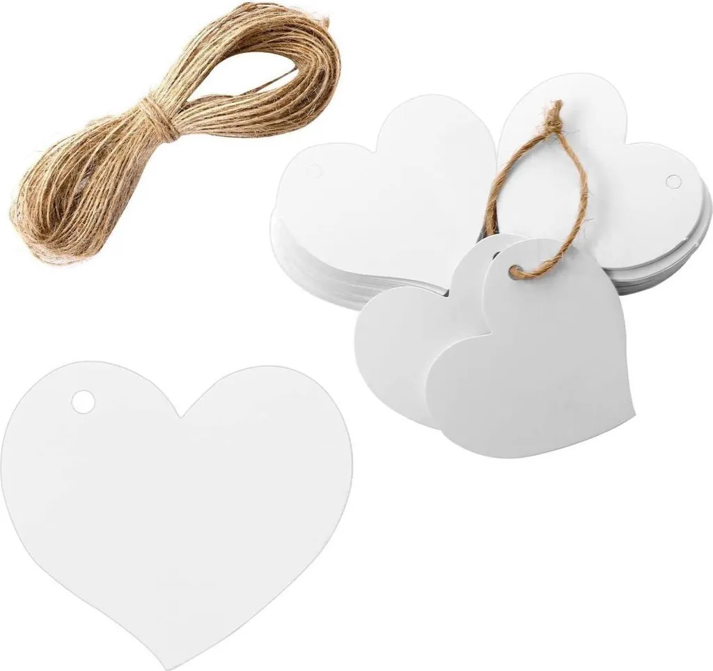 100 Pezzi Tag Cuore Bianco Carta Kraft: Risparmio e Qualità per Feste - 1