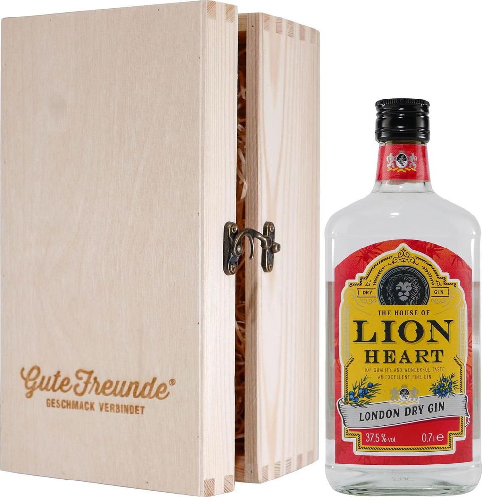 Lion Heart London Dry Gin mit Geschenk-Holzkiste