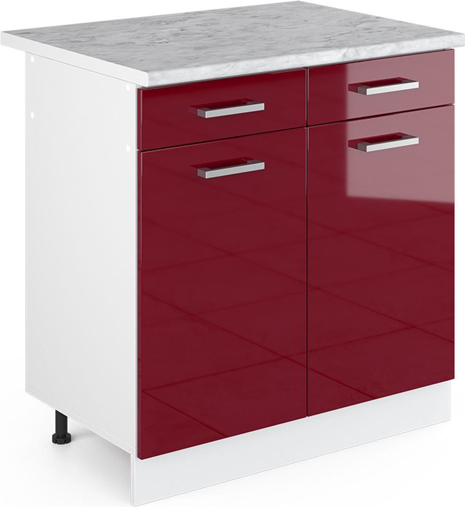 Unterschrank Vicco R-Line Bordeaux Hochglanz 80 cm mit Schubladen und Türen, mit Arbeitsplatte, Model 41953