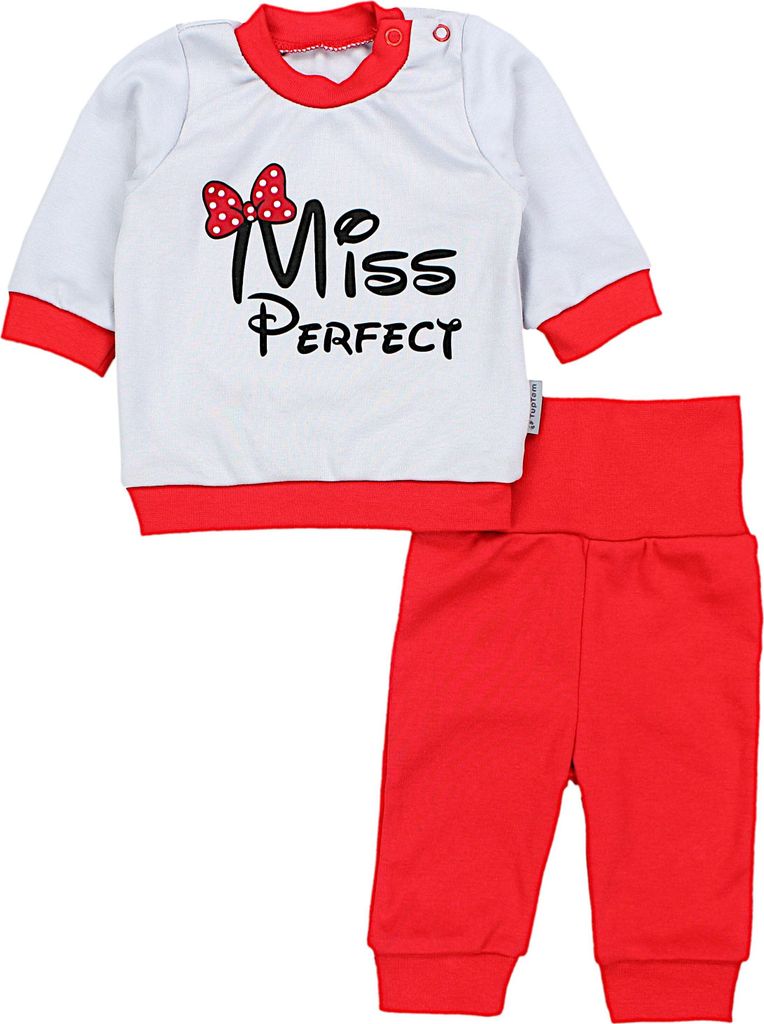 TupTam Baby Mädchen Outfit Langarmshirt mit Print Spruch Babyhose Babykleidung 2teilig, Farbe: Miss Perfect Grau/Rot, Größe: 74