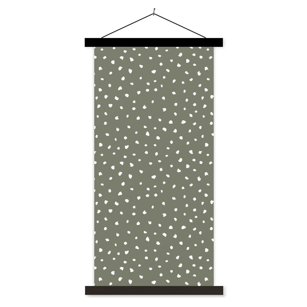 MuchoWow Textilposter Polka dots - Grün - Weiß 40x80 cm mit schwarzem Rahmen - Wandemalerei