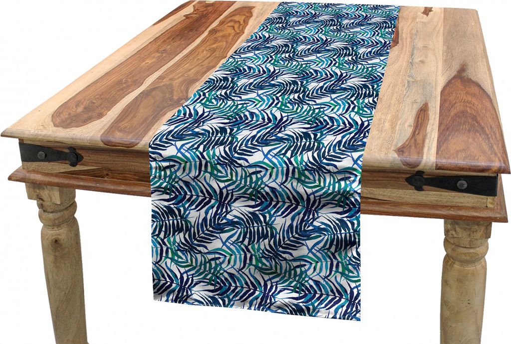 ABAKUHAUS Palmblatt Tischläufer, Tropisch Natur Exotic, Esszimmer Küche Rechteckiger Dekorativer Tischläufer, 40 x 180 cm, Türkis Marineblau