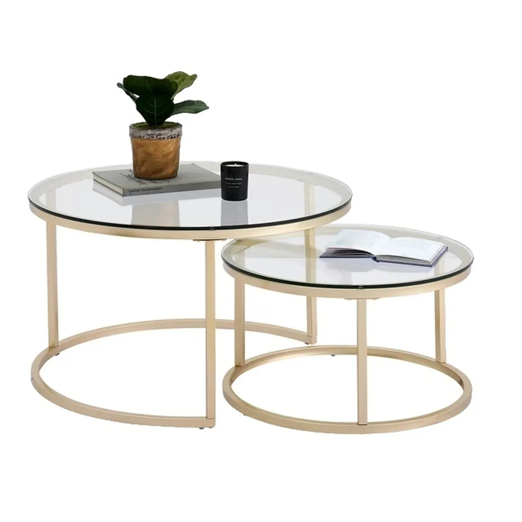 Table basse gigogne aspect marbre et bois, duo 80 cm et 60 cm de salon