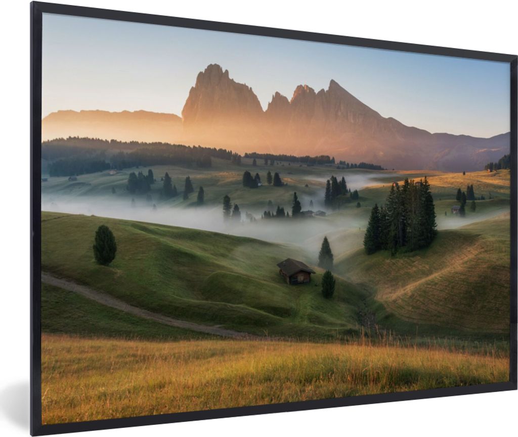 MuchoWow Gerahmtes Poster Berg - Nebel - Landschaft 30x20 cm - Poster mit Schwarzem Bilderrahmen Wandposter Rahmen Foto Bilder - Kunstdruck - Bil...