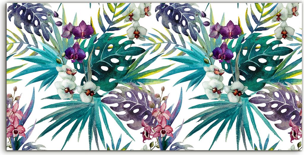 Coloray Acrylbild 100x50 Wandbild Acrylbilder Deko Orchidee Hibiskus blätter Design