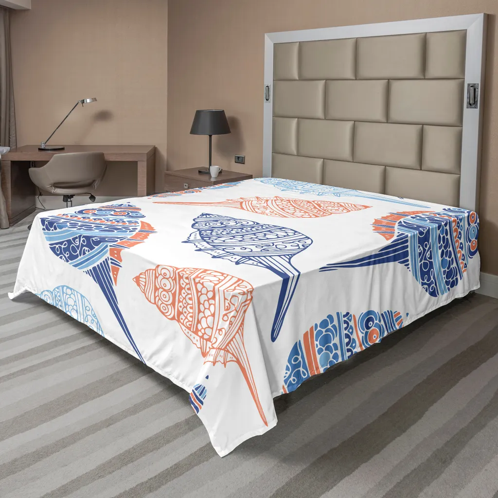 Drap de Lit Plat Coquillages Maritimes en Tissu Doux 260x228 cm Orange