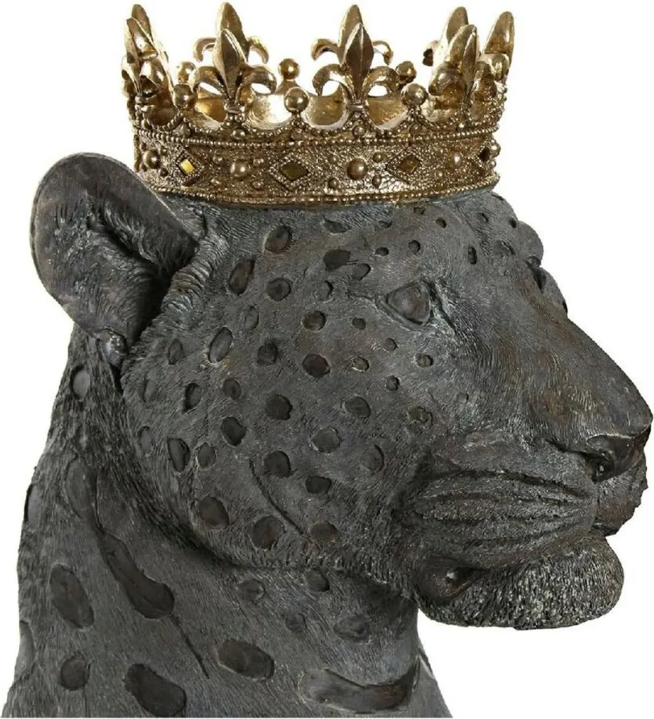 Statue Décorative Animal en Résine Style Colonial Chic Gris et Doré