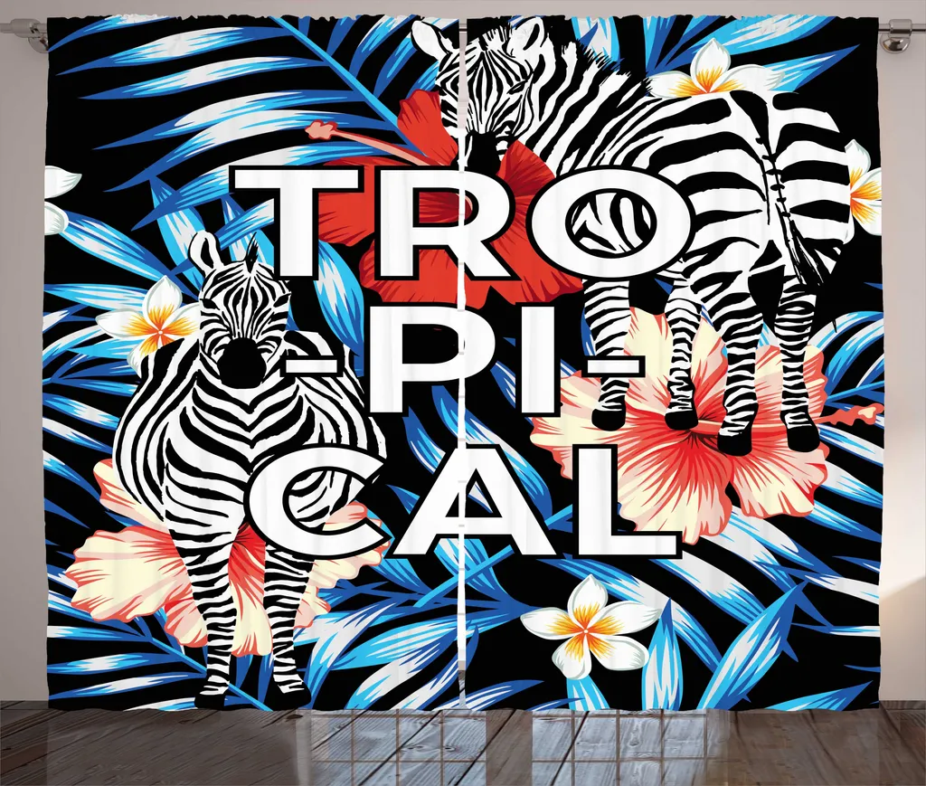 Rideaux de Salon Imprimés Jungle et Fleurs - Paire de Rideaux 280x225 cm