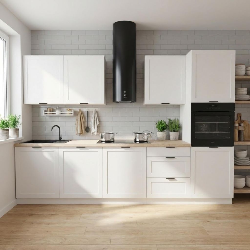 Küchenzeile 300 cm - mit beiger Arbeitsplatte - Weiß Matt - mit Hängeschränke und Unterschränke - mit Soft-Close - Aluminiumgriffe - ADELE
