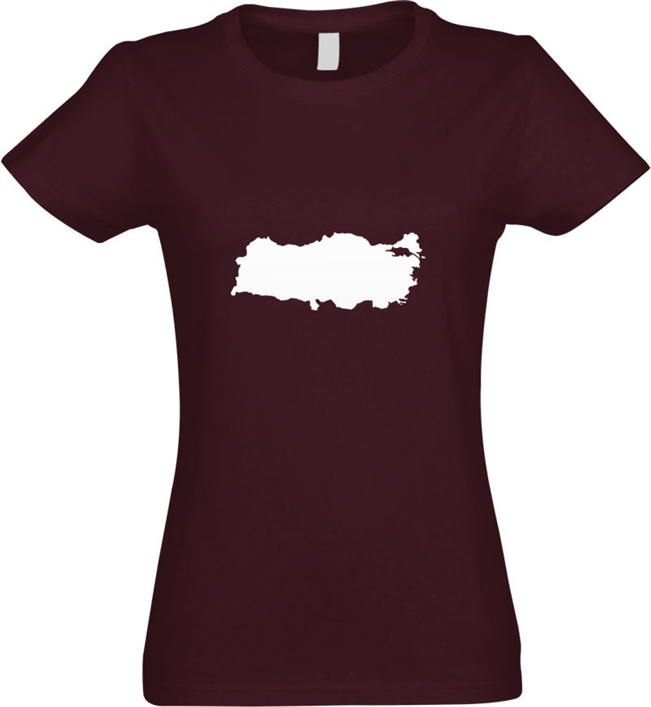 Kiwistar - T-Shirt tailliert - Damen - Burgund - Türkei Umriss Kontur - mit Motiv Bedruckt - Funshirt Design - Sport - Freizeit - Damen - XXL