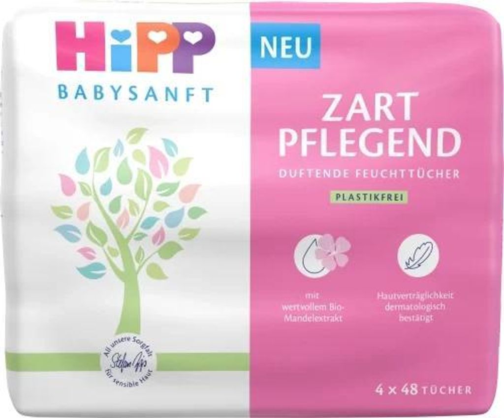 Hipp Zart Pflegend Feuchttücher 4 x 48 Stk. Produktbild 