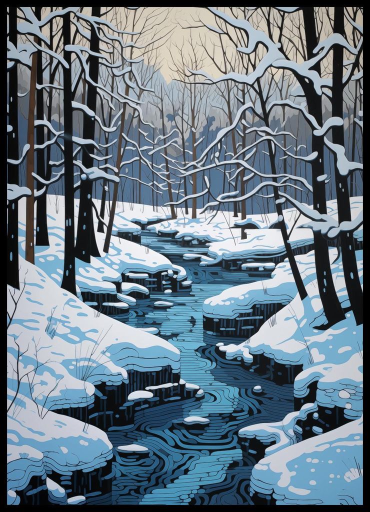 Poster 50x70cm Fluss im Winter