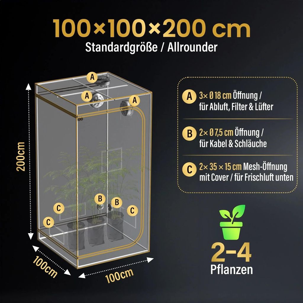THE GROW EDELWEISS PRO Growzelt : 100cmx100cmx200cm Growboxen Größe: 100cmx100cmx200cm