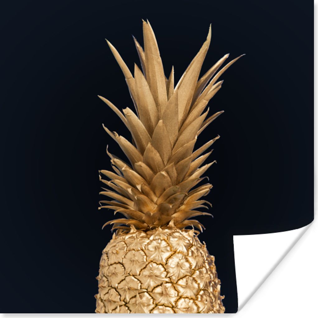 MuchoWow Poster Ananas - Gold - Farbe - Schwarz - Obst - Luxus 100x100 cm - Babyzimmer