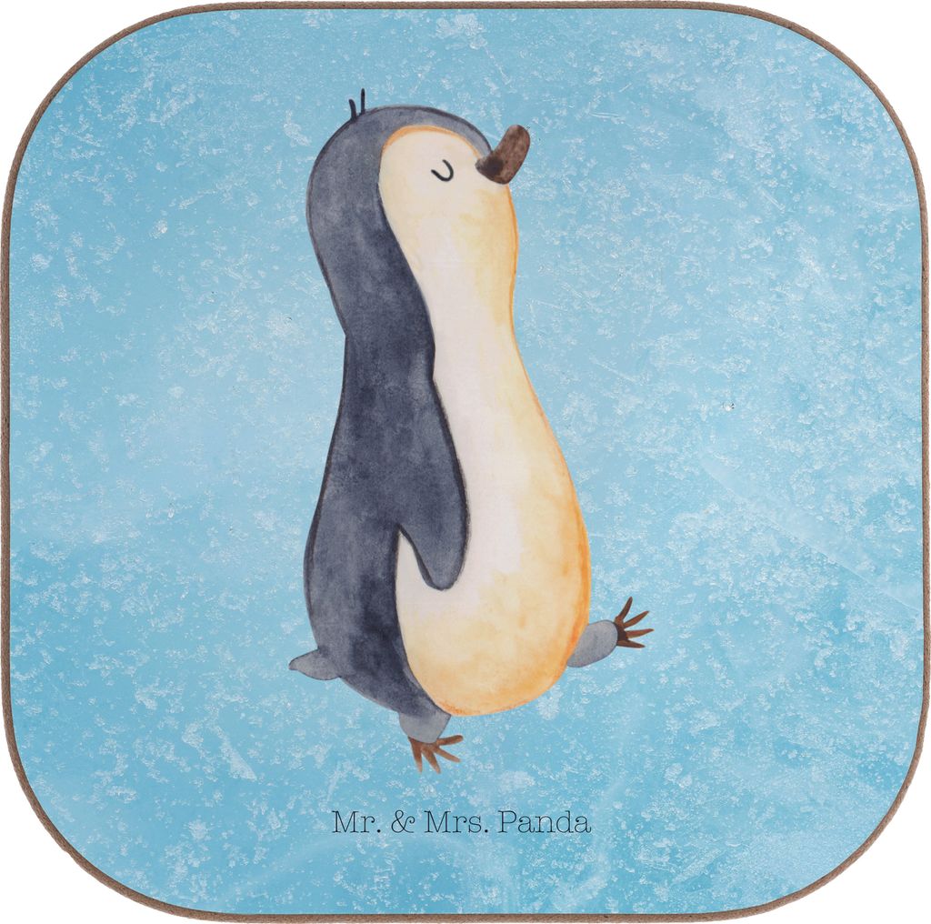 Mr. & Mrs. Panda Untersetzer für Gläser Pinguin marschieren - Eisblau - Geschenk, Pinguine, Tischschoner, Holzuntersetzer, gläseruntersetzer, St...